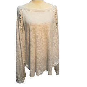 Anthropologie Pilcro Ruffled Raglan Thermal Top Cream White Boho Knit Womens XL
